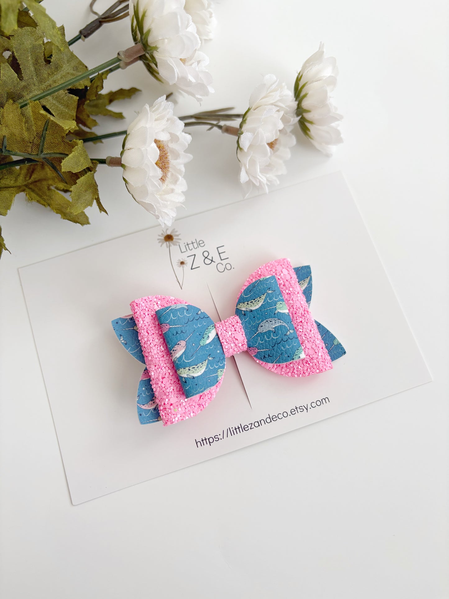 Pink Narwal Hair Bow