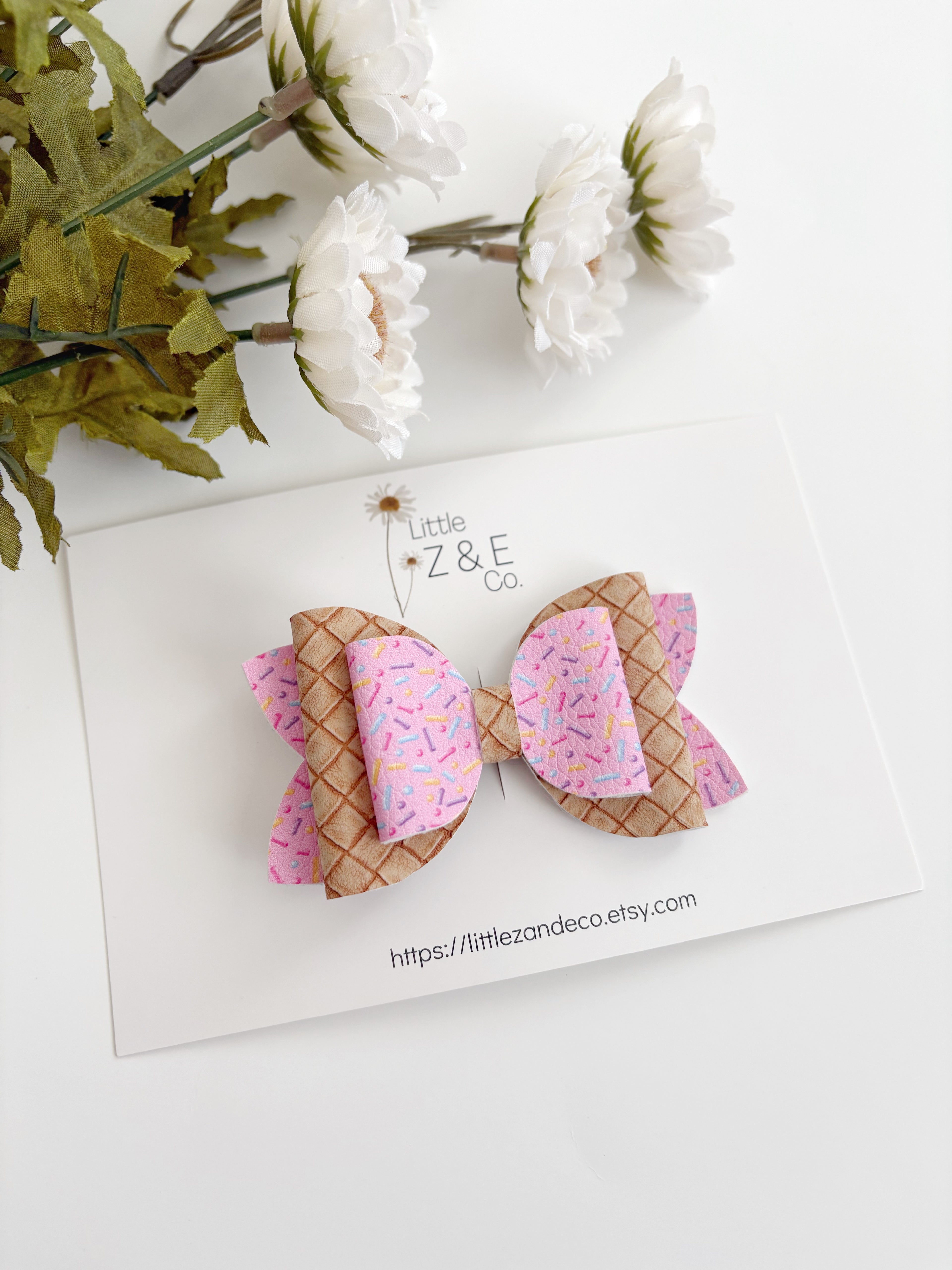Bright Pink Sprinkle Ice Cream Bow