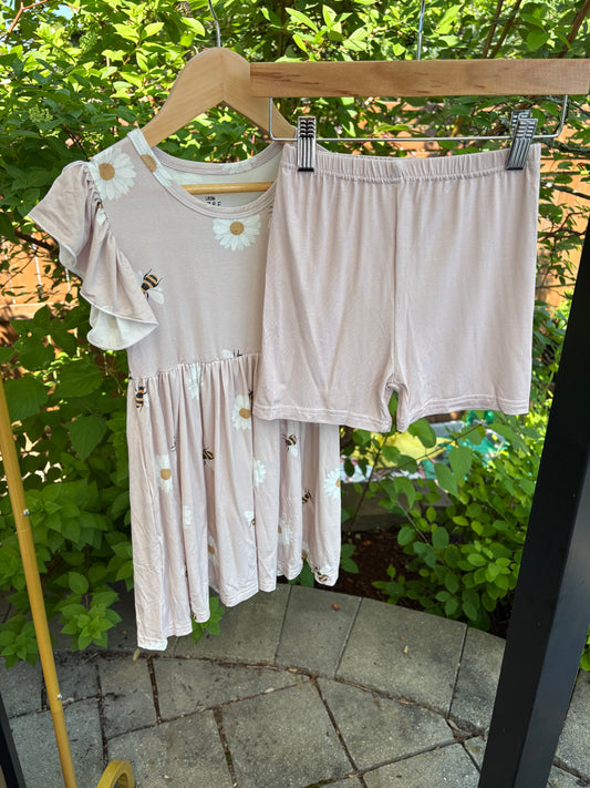 Bees & Blooms Dress & Biker Shorts Set