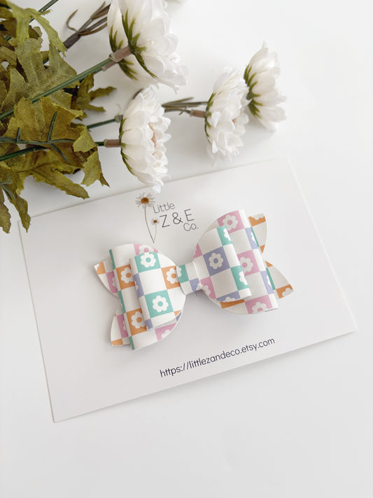 Checkered Floral Hair Bow