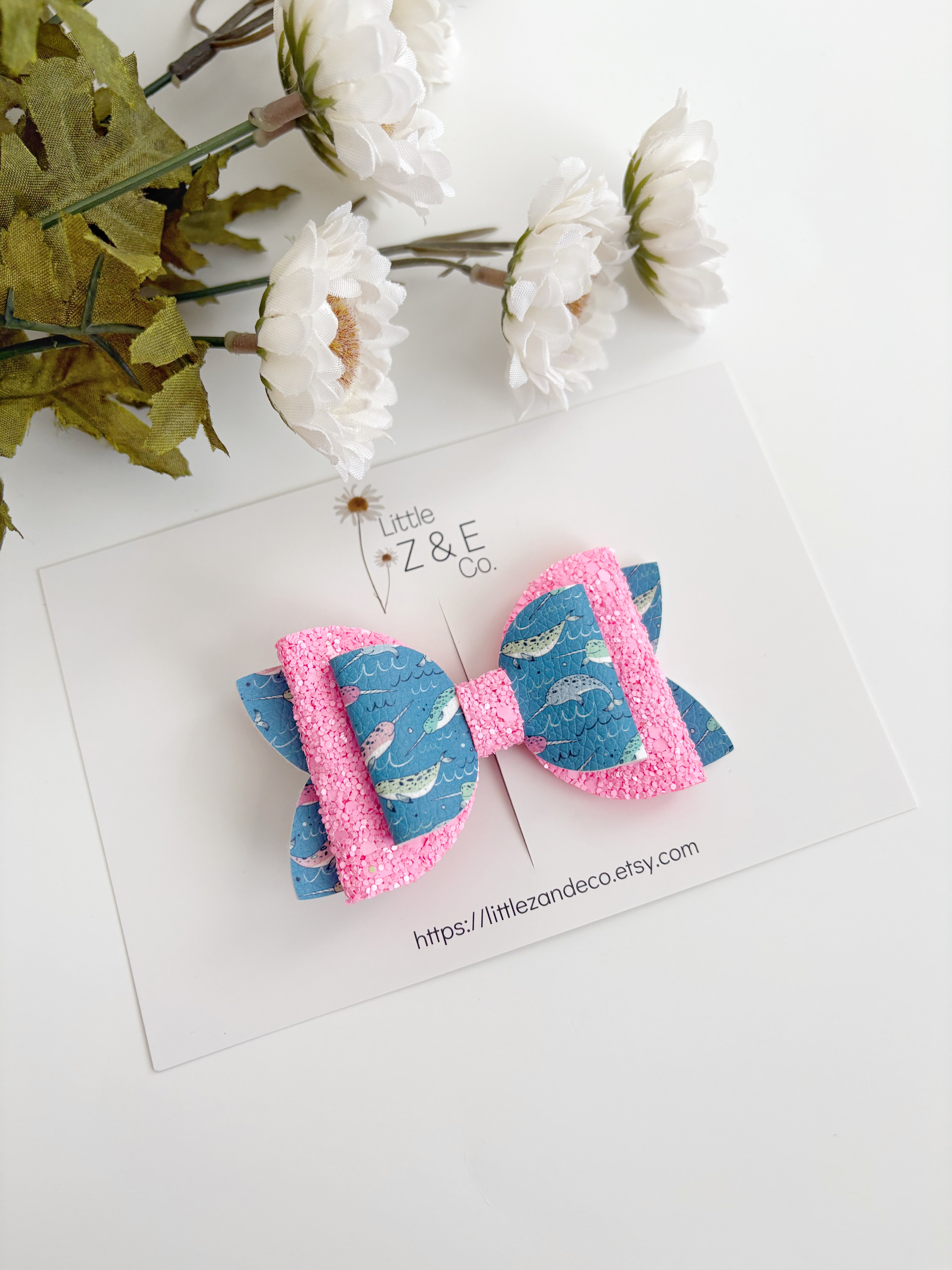 Pink Narwal Hair Bow
