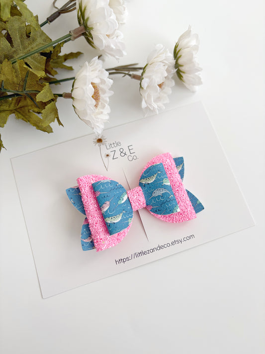 Pink Narwal Hair Bow