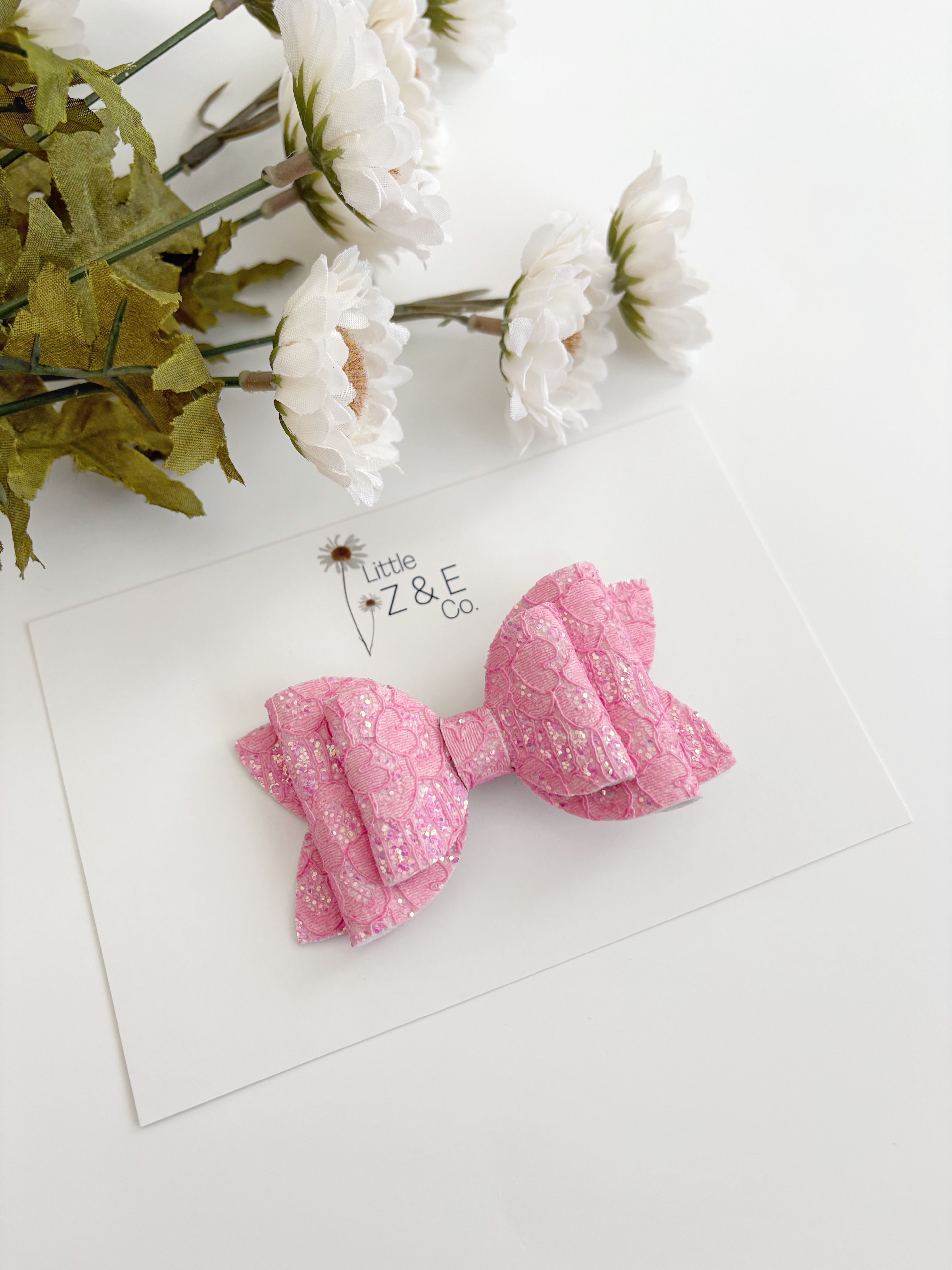Pink Glitter Lace Hair Bow