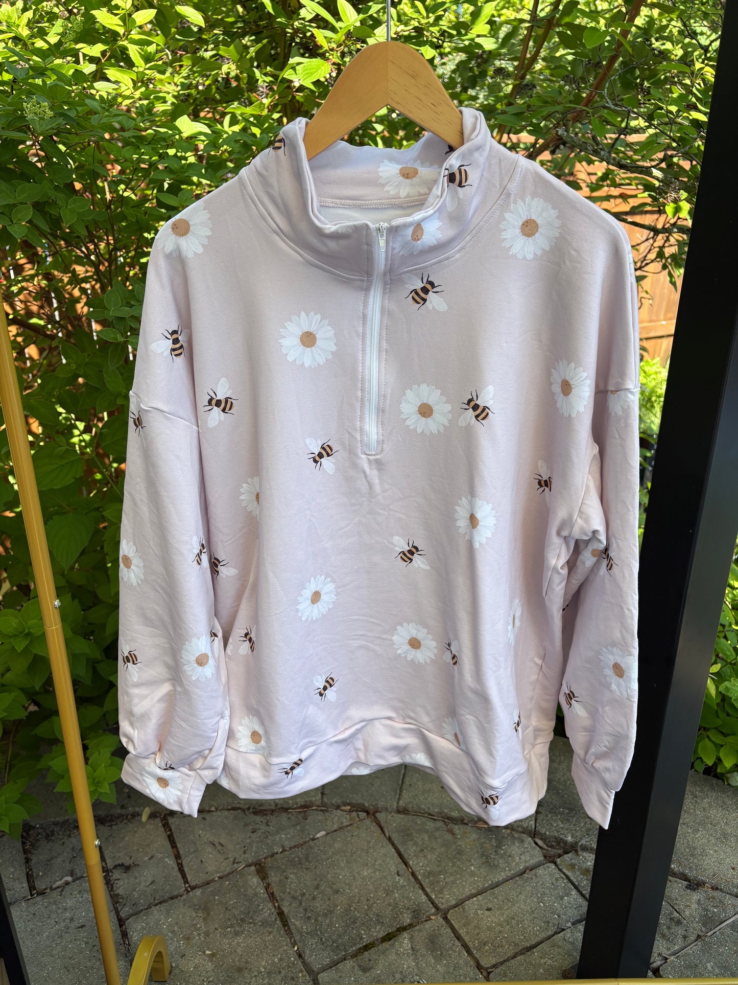 Bees & Blooms Adult Quarter Zip Up Oversized Sweater