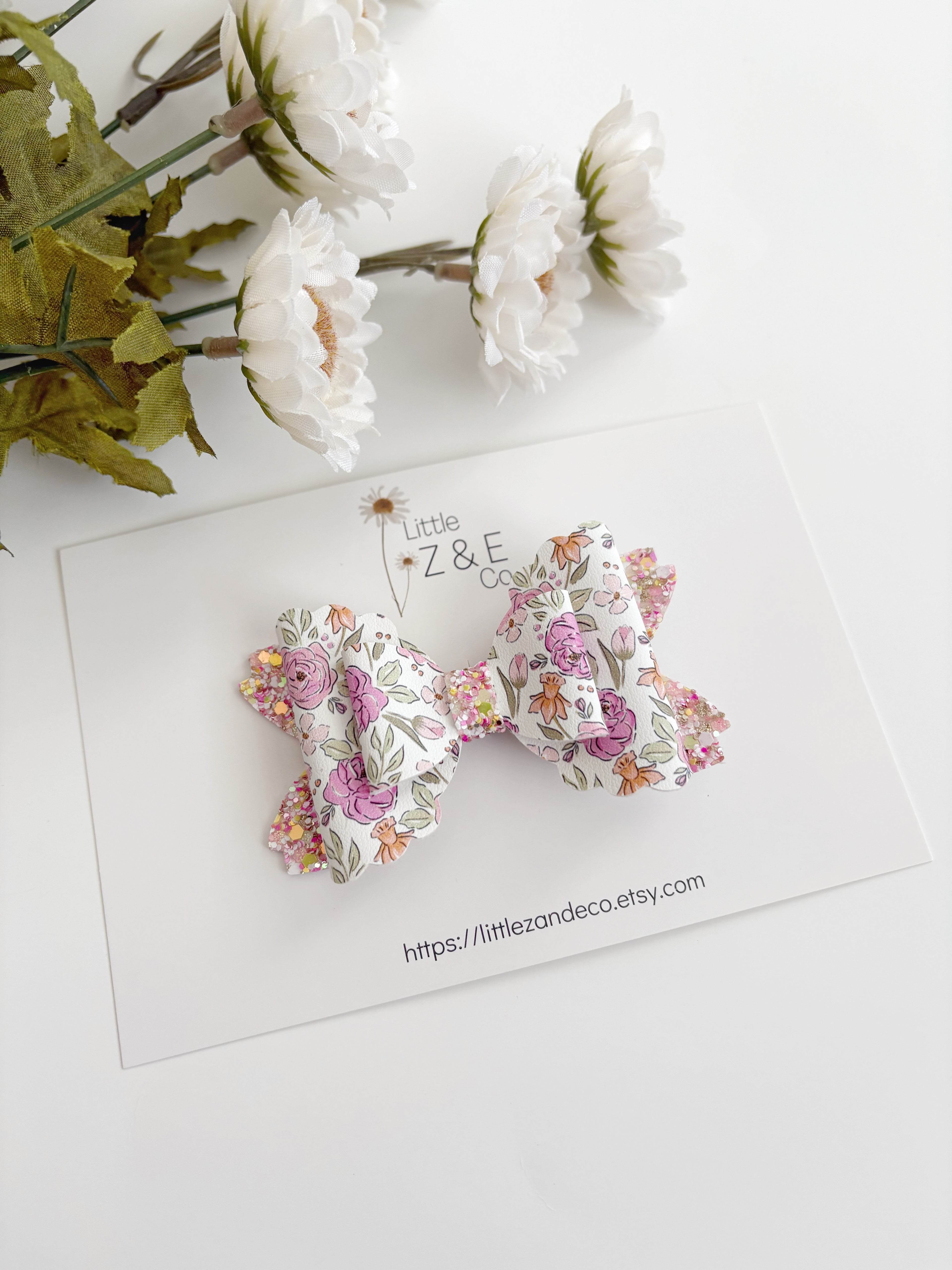 Floral Glitter Hair Bow