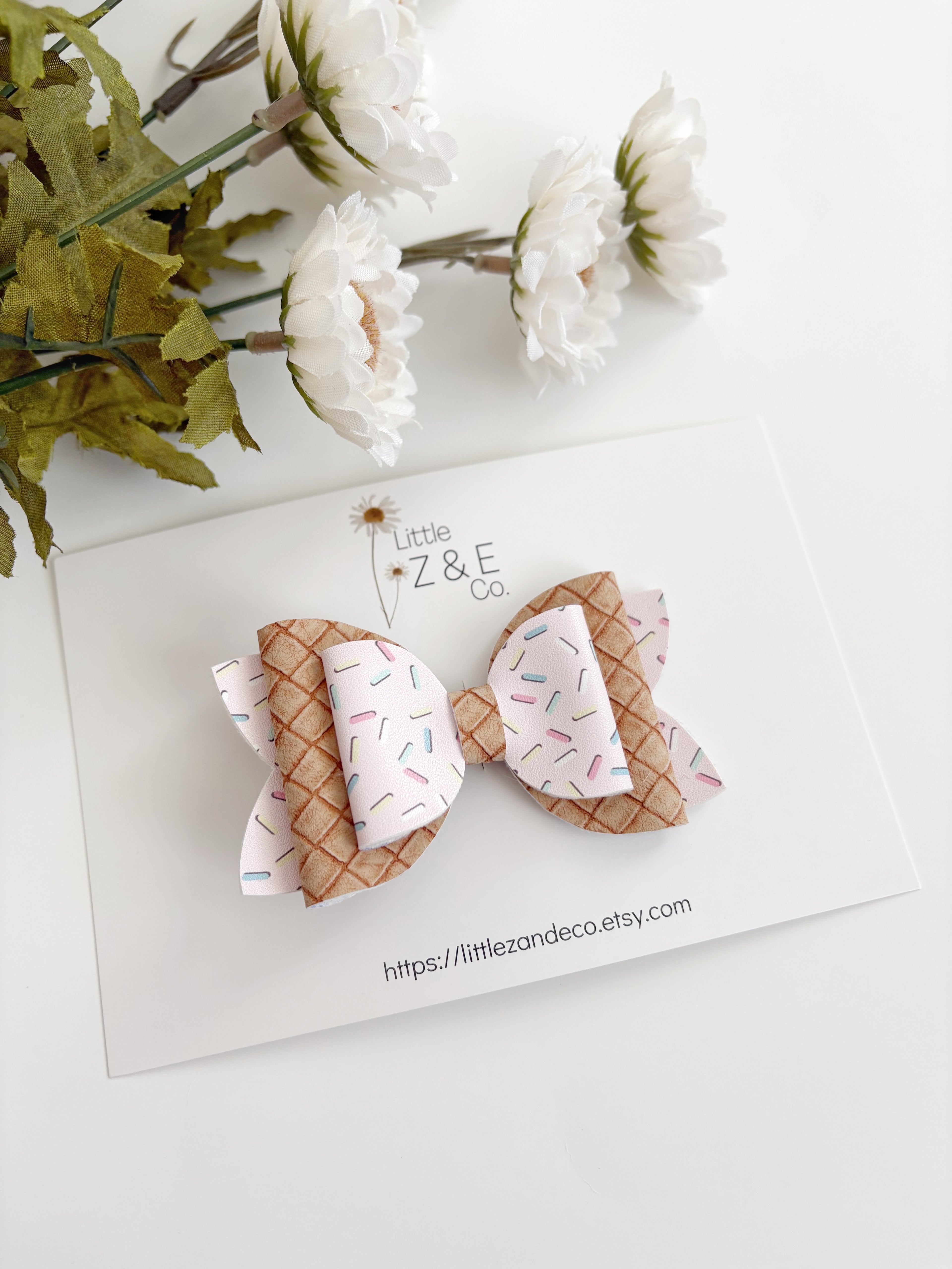 Soft Pink Sprinkle Ice Cream Bow