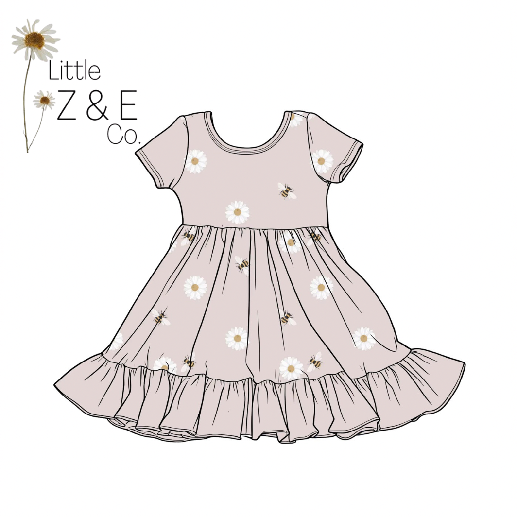 Bees & Blooms Short Sleeve Twirl Dress