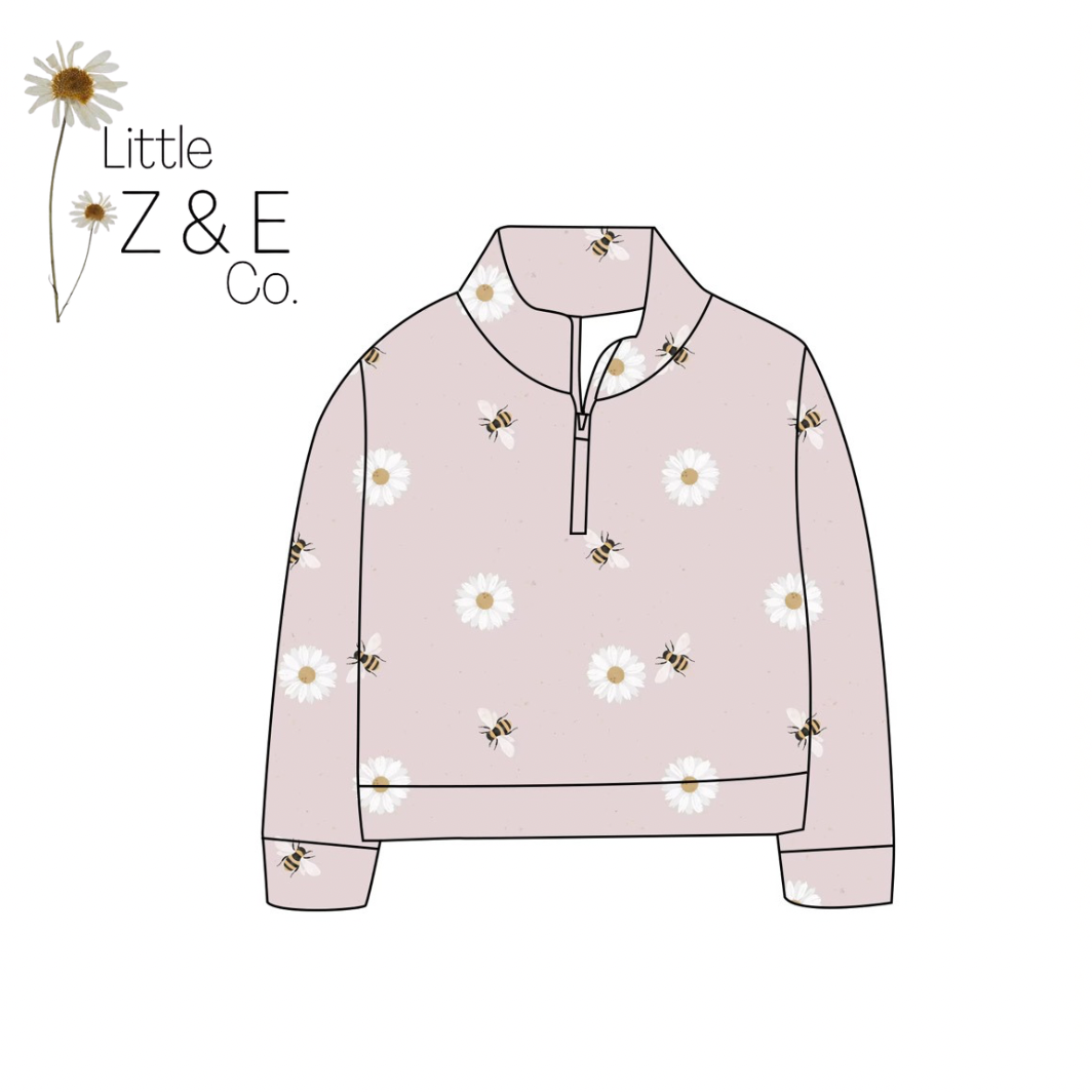 Bees & Blooms Adult Quarter Zip Up Oversized Sweater
